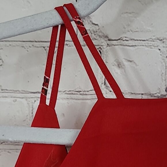 LOFT Petite Parrot Double Strappy Cami Red Tank Sleeveless Bird Blouse Shell Top - Picture 11 of 13